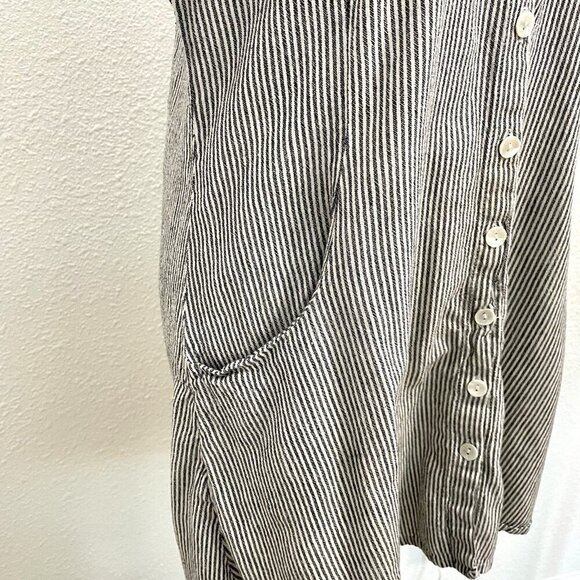 TULIP Stripe Seersucker Tunic Top Blouse Pocket Long Sleeve Lagenlook size Large - Picture 6 of 9